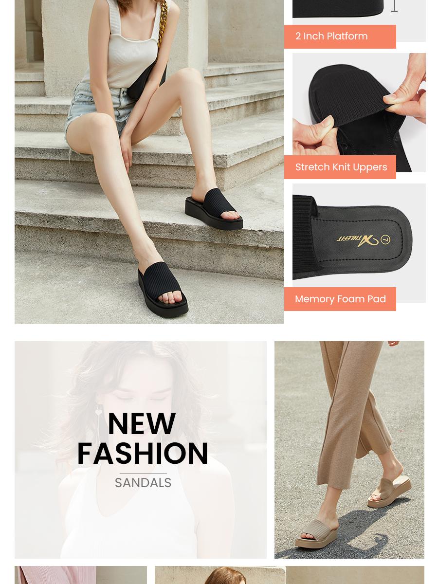 Athlefit Women's Slip On Platform Sandals Comfortable Open Toe Flatform Chunky Sandals Walking Shoes Girl Footwear Summer