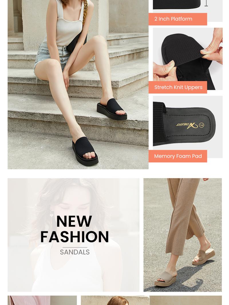 Athlefit Women's Slip On Platform Sandals Comfortable Open Toe Flatform Chunky Sandals Walking Shoes Girl Footwear Summer