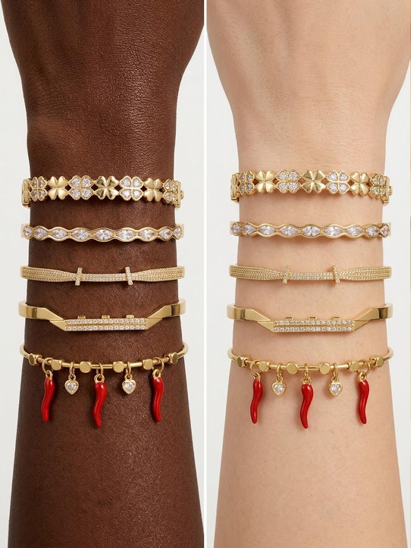 Gold plated five piece bracelet gift box set, cute red strawberries and chili peppers, durable and non fading, stylish and atmospheric, the first choice for gift giving