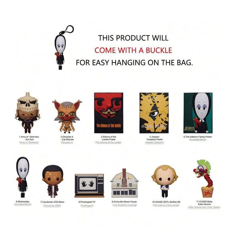 WB Officially Licensed MGM Midnite Movies Peripheral Keychain Horror 3D Anime Characters Series Mystery Blind Bags Key Ring Backpack Car Keys Pendant Random One Wednesday Candyman Blind Bags Creative Costume Decorations MN-33060