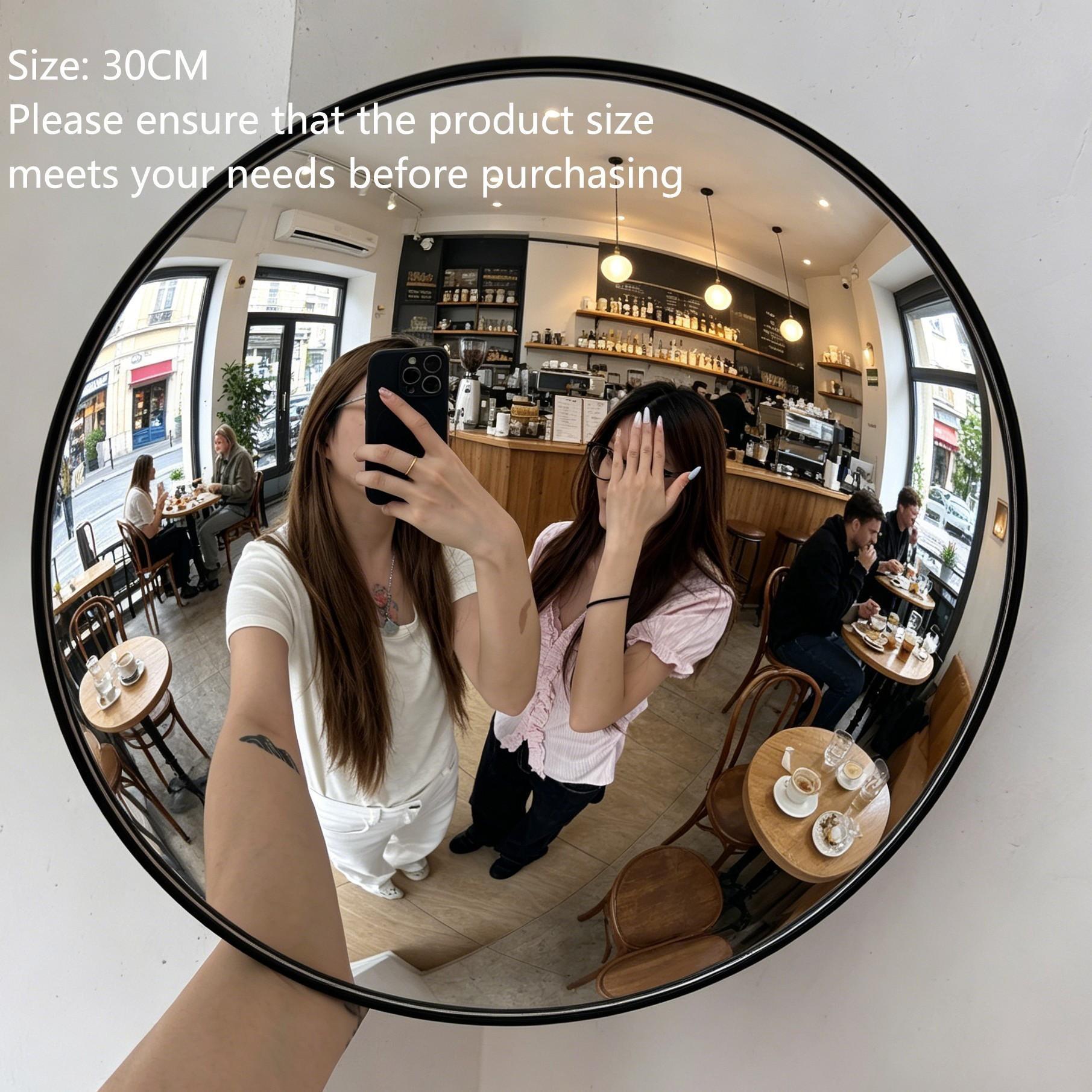 Black Art Decor Round Convex Mirror, Wide-Angle Wall-Mounted Home Decor for Living Room, Trendy Industrial Aesthetic Fisheye Decorative Mirror