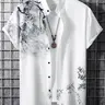 Men's Casual Floral Print Button Front Shirt, Short Sleeve Stand Collar, Spring Summer Fashion, Comfortable Daily Wear Button Up