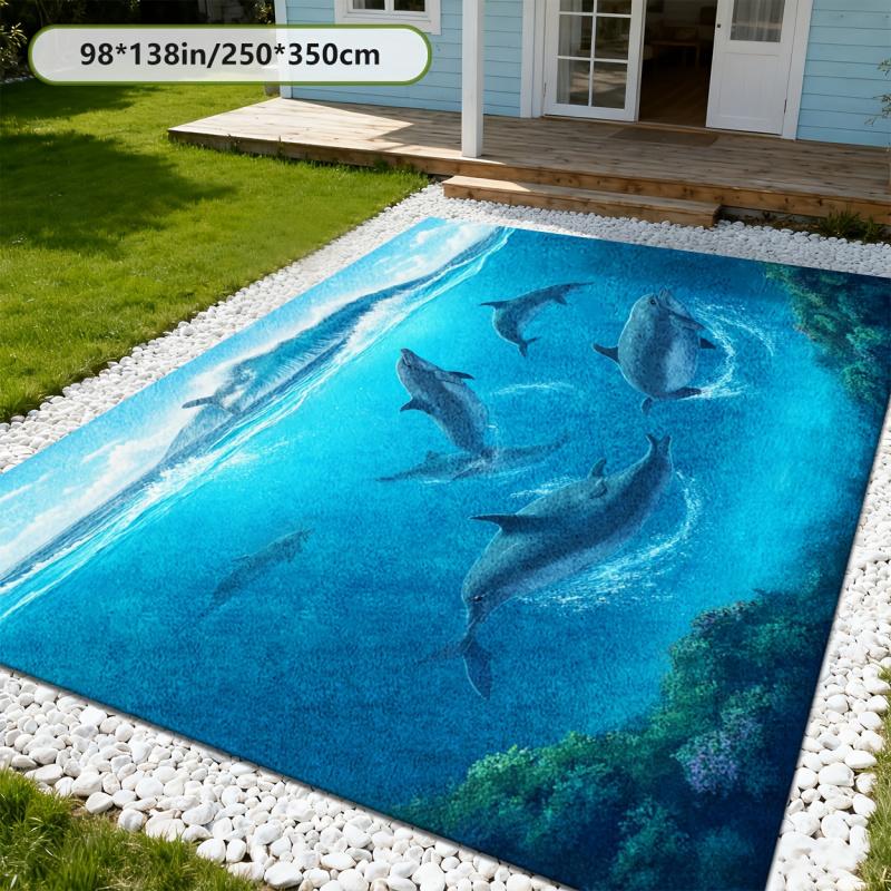 Super Soft Imitation Cashmere Dolphin Pattern Rug Ocean Fresh 2D Print Cozy Plush Non Slip Machine Washable Durable Floor Mat Perfect For Living Room Entryway Bedroom Yard Patio Balcony Pool Garage Indoor Outdoor Home Decor bathroom set non-slip shower