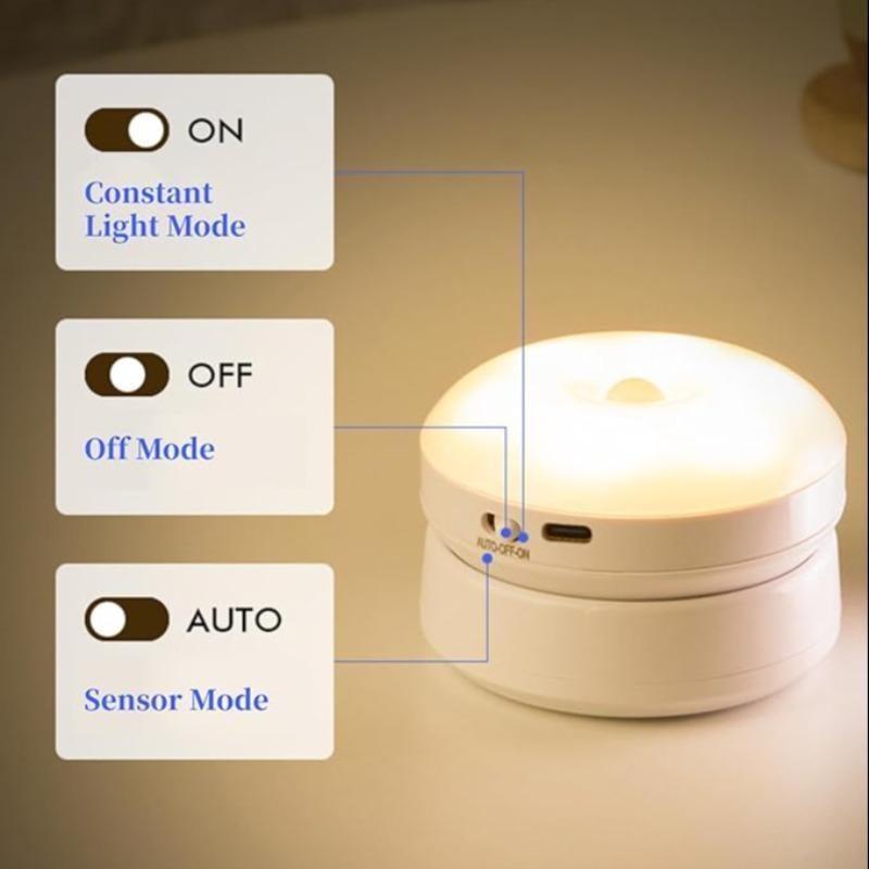 360° Automatic Wireless Motion Sensor LED Night Light, Rechargeable Battery, Smart Home Use, Closet, Hallway, Staircase