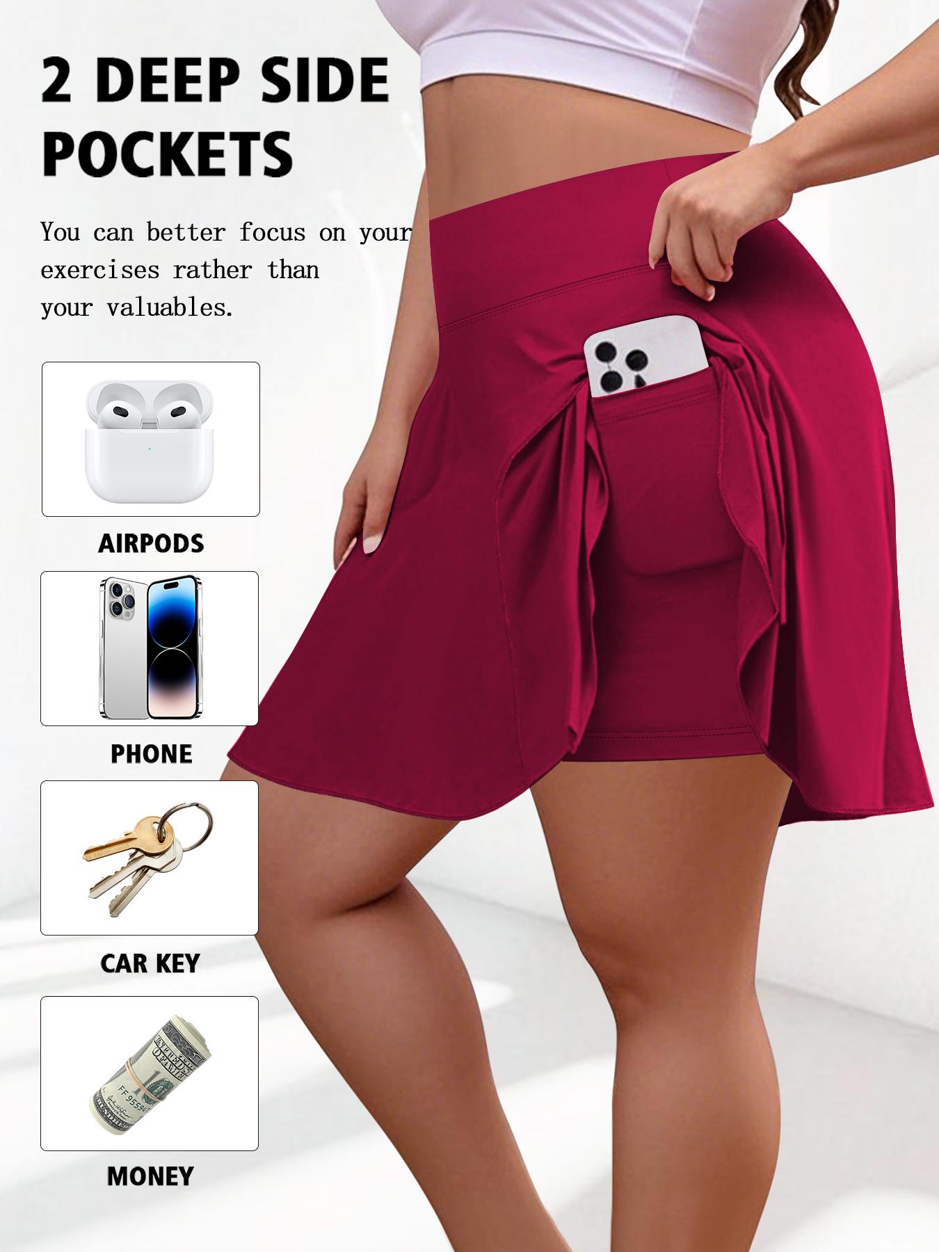 【Plus Size】Solid Color Pocket Pantskirt, Casual High Waist Pantskirt for Outdoor Sports, Women's Bottoms for Summer, Casual Sporty Skorts