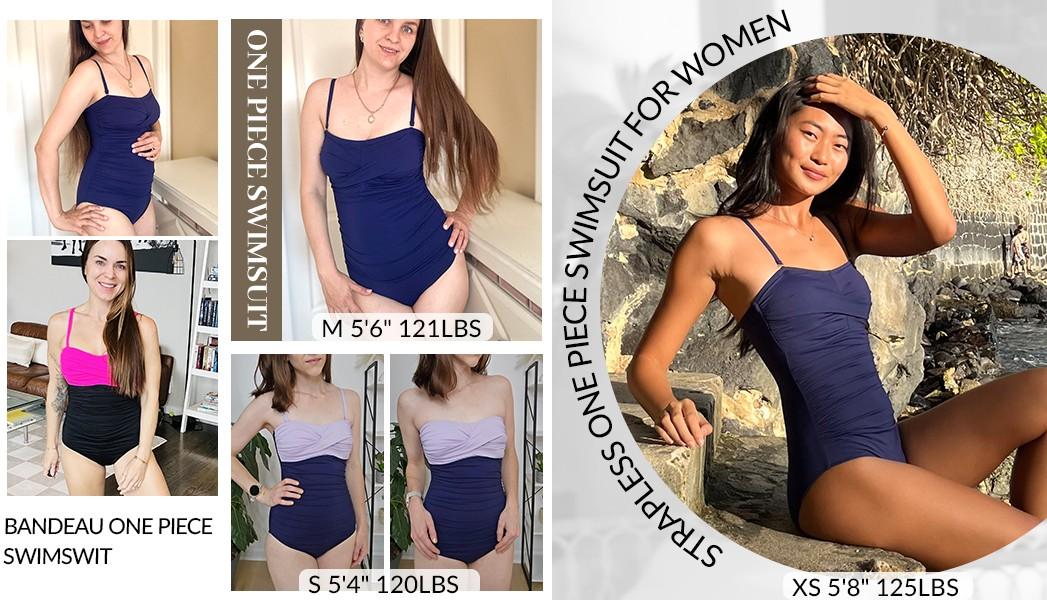 Yonique Womens Strapless One Piece Swimsuit Tummy Control Bandeau Bathing Suits Slimming Twist Front Swimwear for Beach Swimming Holiday Vacation