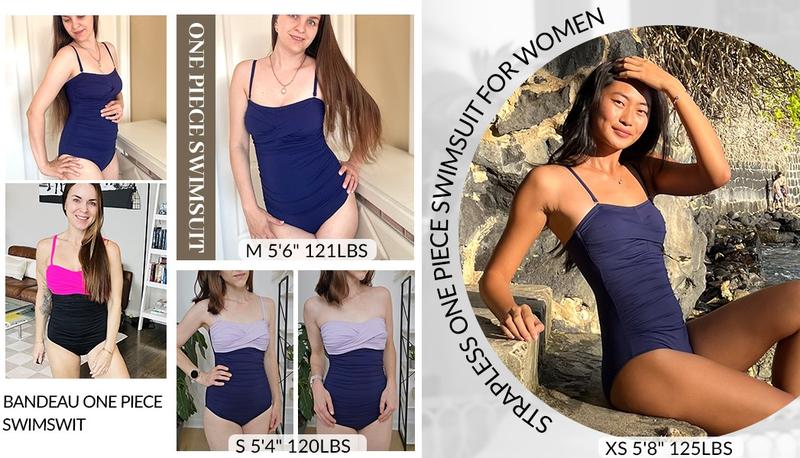 Yonique Womens Strapless One Piece Swimsuit Tummy Control Bandeau Bathing Suits Slimming Twist Front Swimwear for Beach Swimming Holiday Vacation