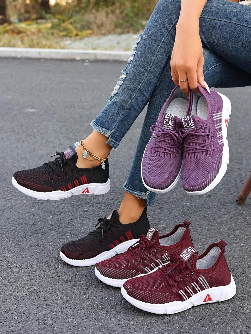 Women's Casual Sporty Sneakers Low-Top Lace-Up Comfortable Lightweight Knit Running Shoes for Beach Vacation Garden Camping Daily Wear Summer