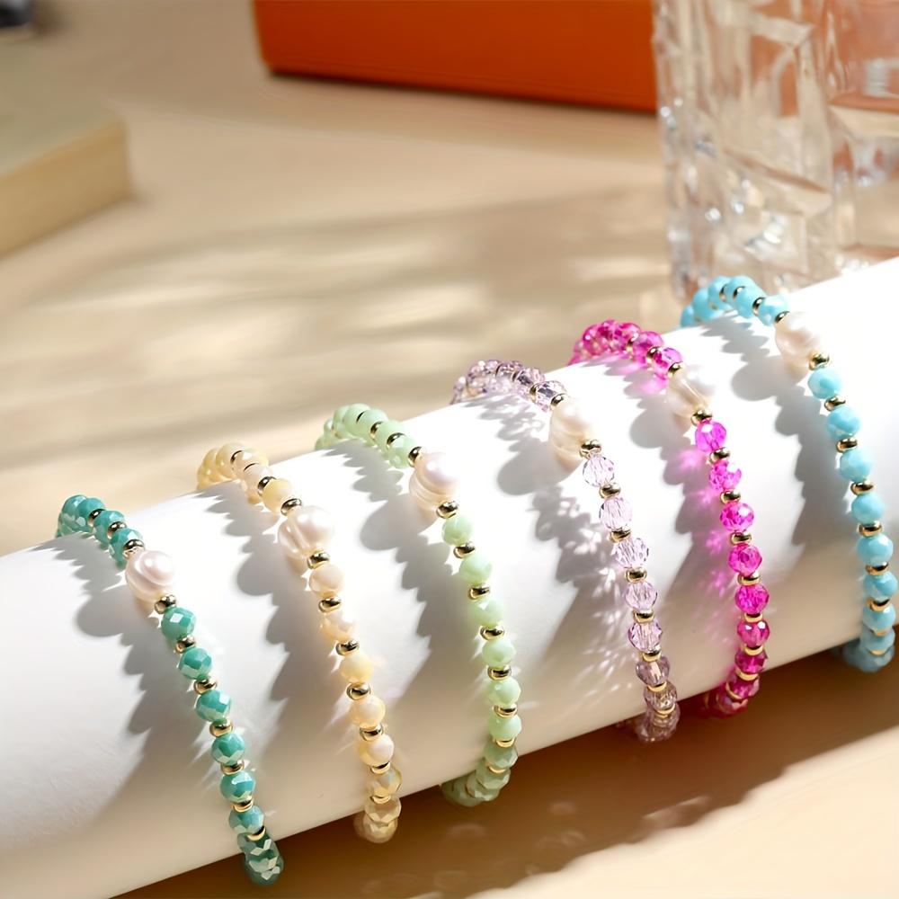 6Pcs Jewelry Simple New Fashion Children Teenagers Women's 6-Piece Glass Beads Natural Pearl Bracelet Set Fashion Popular Jewelry Girl Bracelet Bracelet