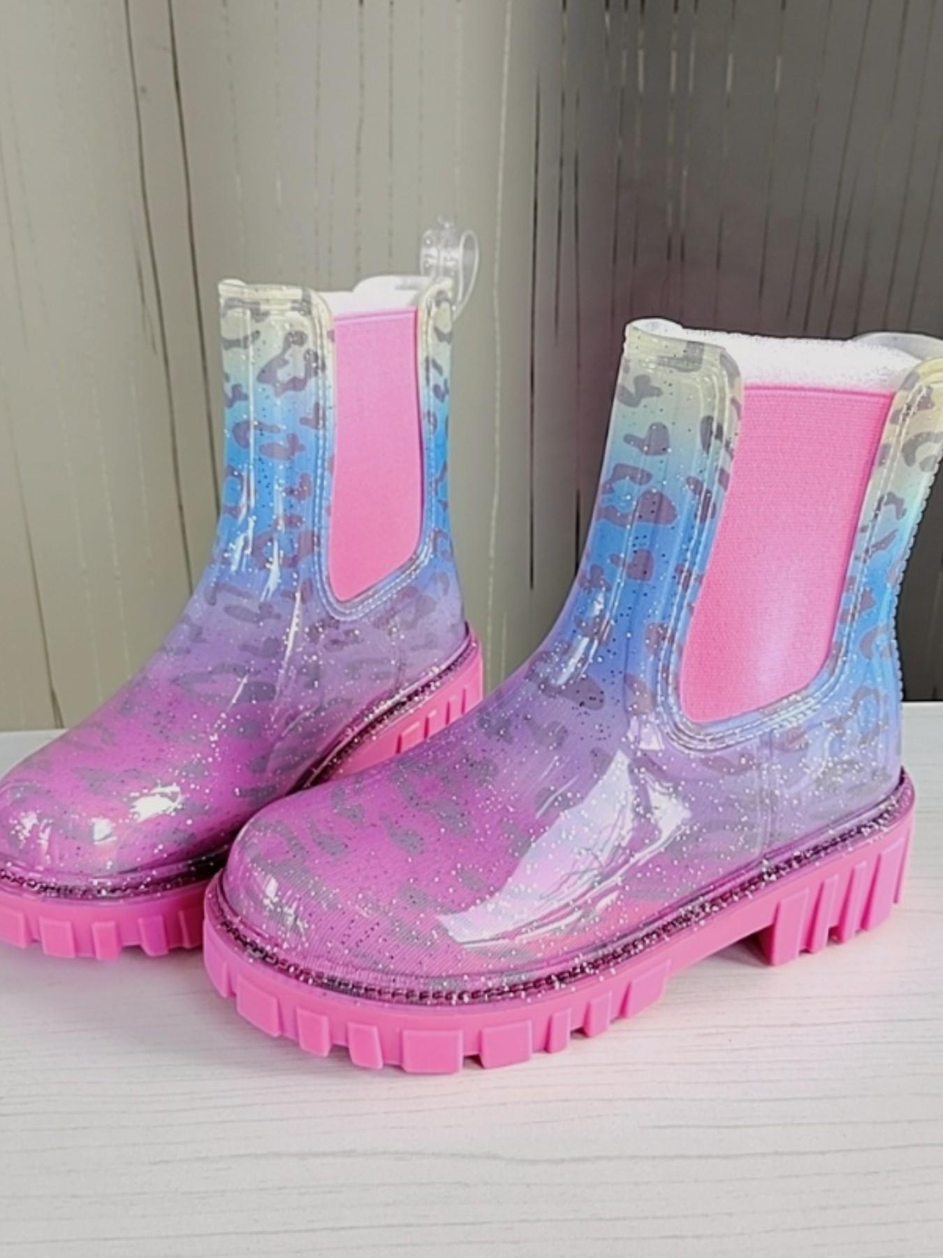 Trendy Waterproof Rain Boots, Multi-Color Thick Sole, Anti-Slip, Fashionable Above Ankle, PU Leather, All Seasons, Women's Rain Shoes