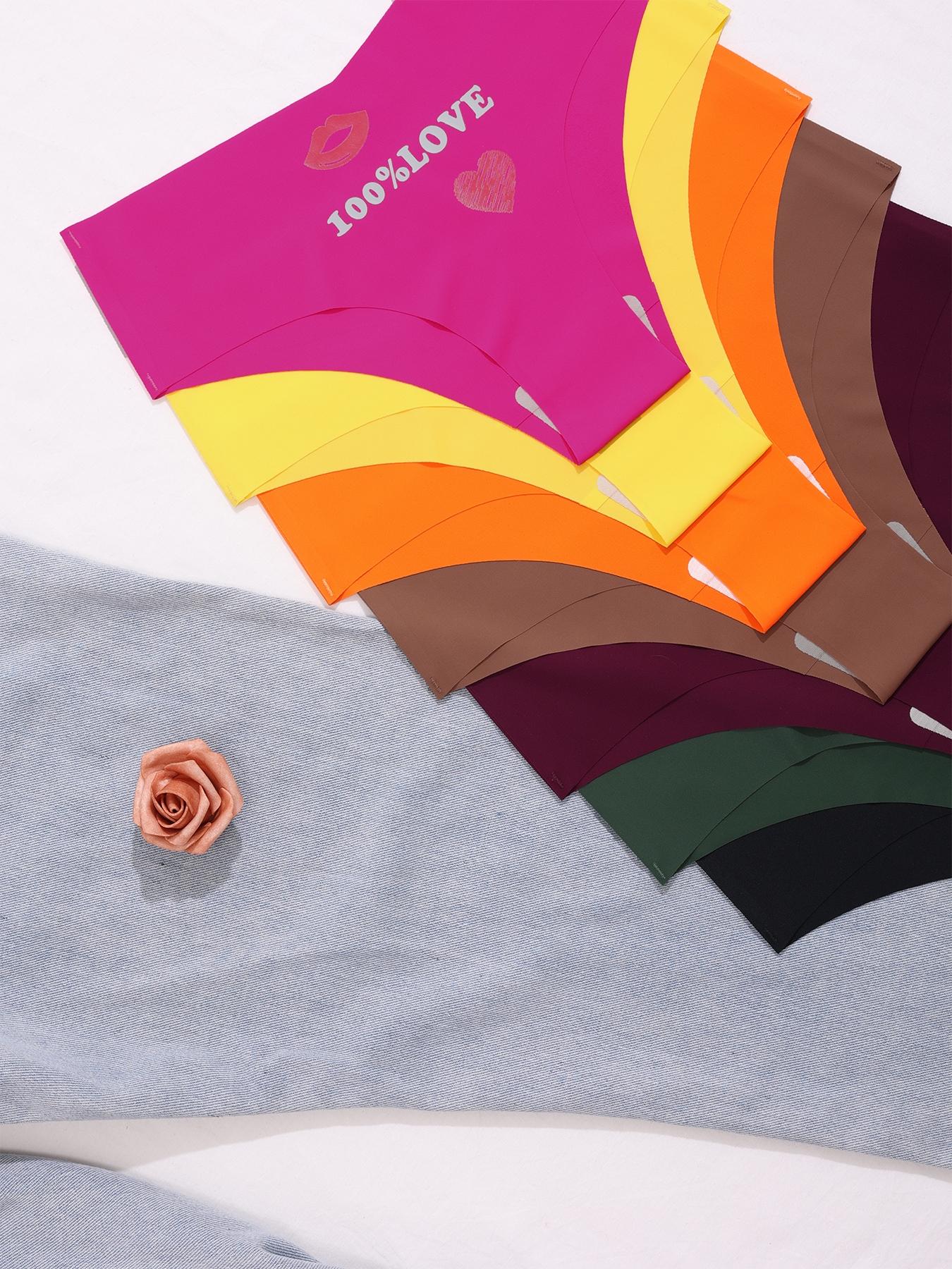 Women's Lip & Heart Print Brief, Soft Comfy Breathable Seamless Knicker for Daily Wear, Underwear for All Seasons, Fashion Breathable Underwear