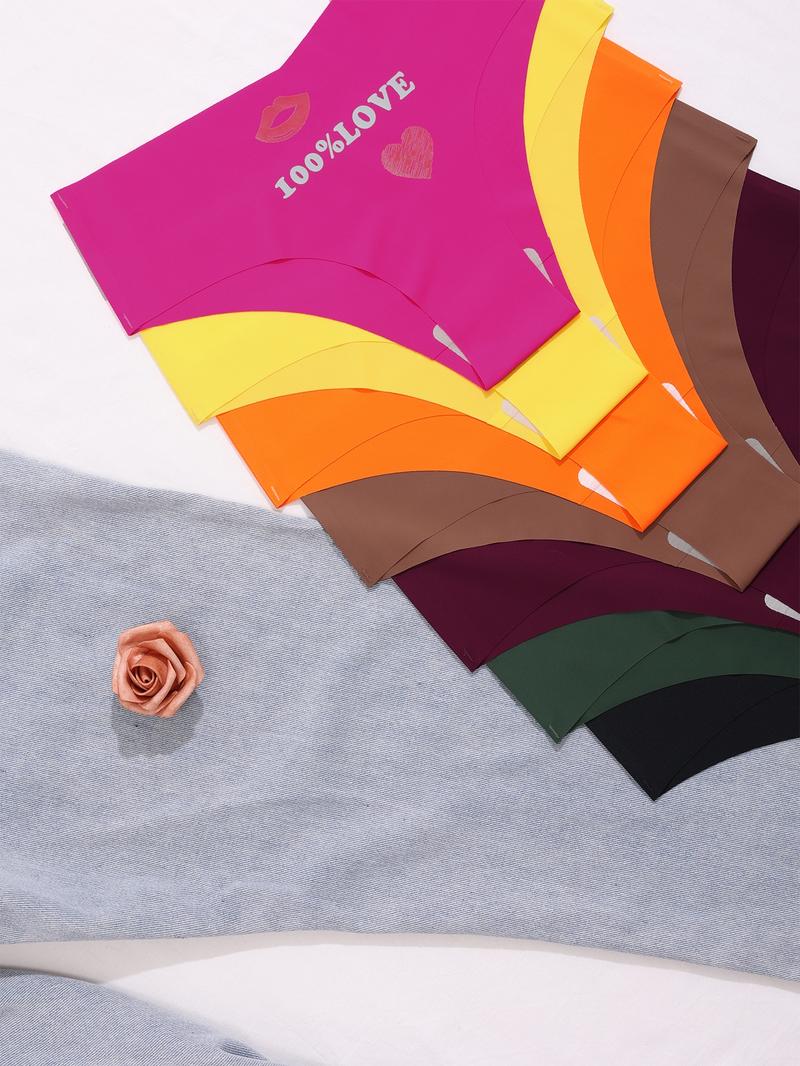 Women's Lip & Heart Print Brief, Soft Comfy Breathable Seamless Knicker for Daily Wear, Underwear for All Seasons, Fashion Breathable Underwear