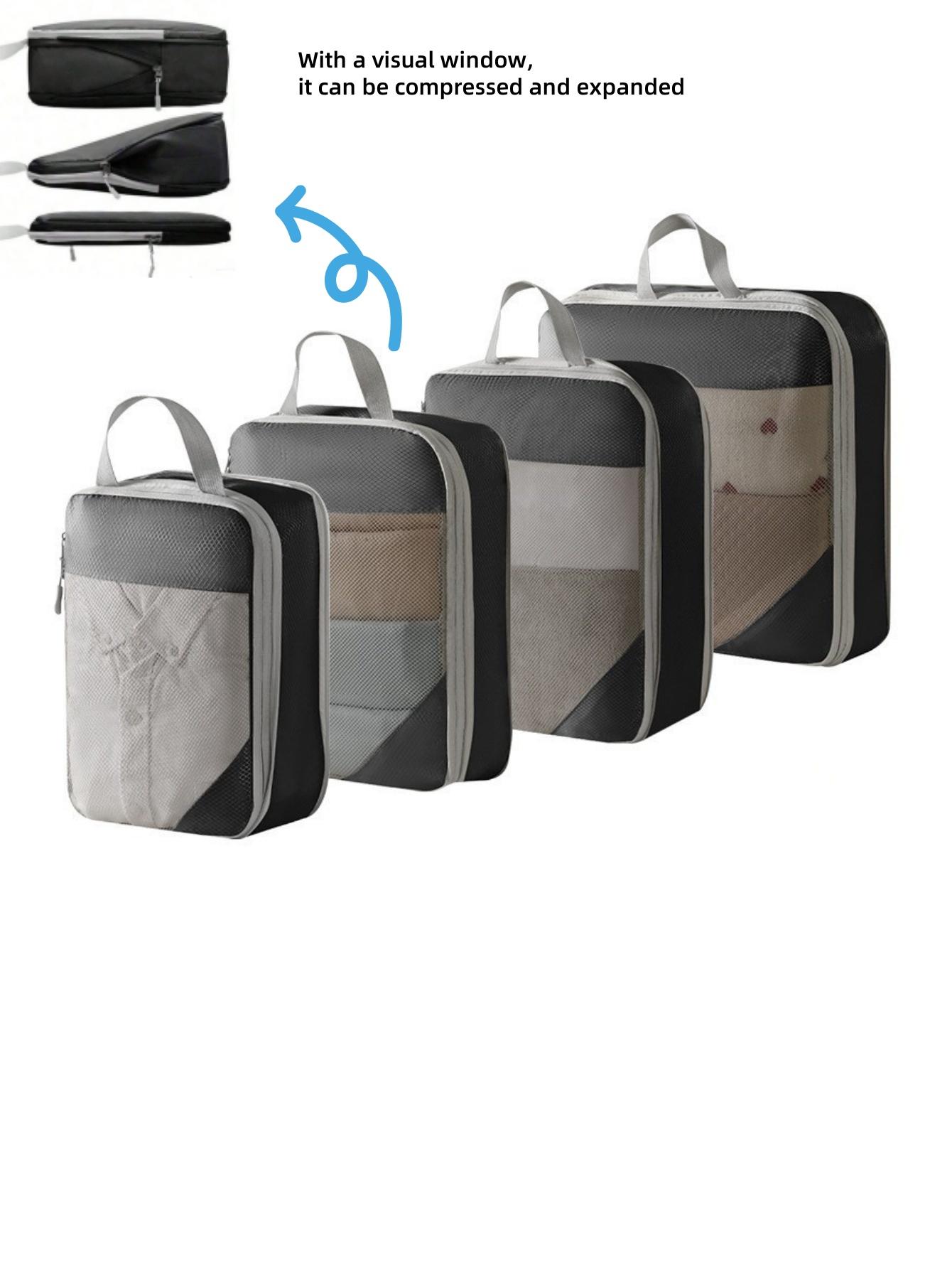 4-Piece Expandable Compression Packing Cubes Set, Space-Saving Travel Organizer Bags with Mesh Window, Ideal for Luggage Organization, Travel Accessories