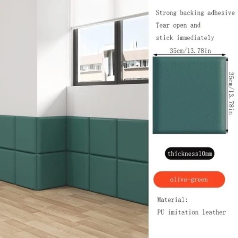 Self-adhesive 3D relief bumper soft wall panel, peel and stick, removable, soundproofing, safety protection, high-end leather wallpaper, for home decoration, bedroom, living room background, kitchen, 13.78inx13.78in