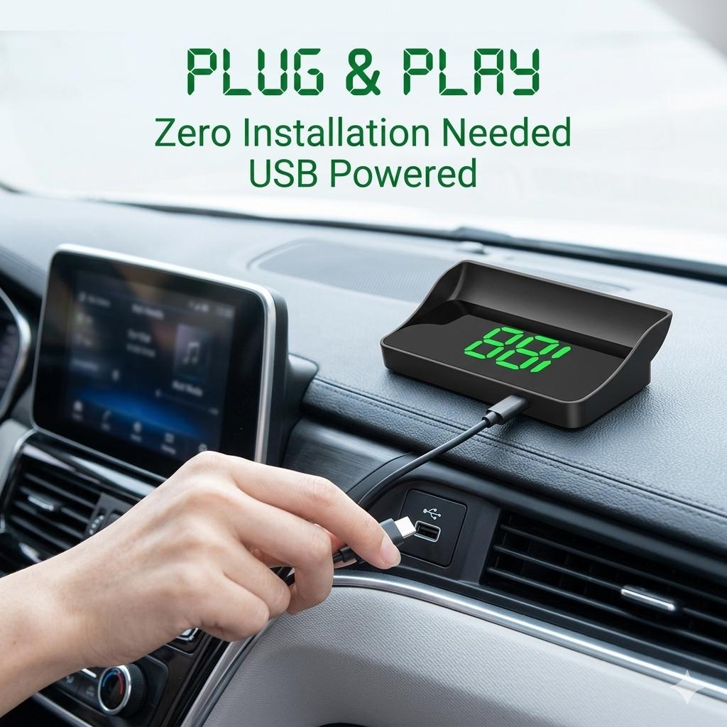 Universal Car HUD Head Up Display - Digital GPS Speedometer with MPH Projector - Plug & Play for All Vehicles, Night