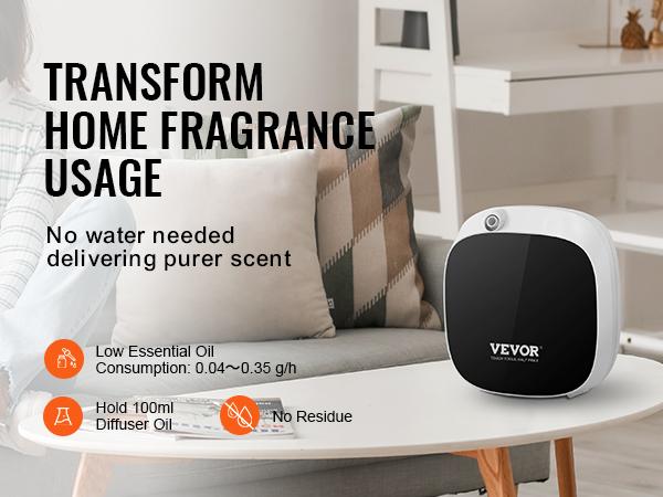 VEVOR Scent Air Machine, 100ml Bluetooth Smart Essential Oil Diffuser, 1000sq. ft Waterless Scent Diffuser with Cold Air Technology, Aromatherapy Diffuser Machine for Home, Office, Hotel, Spa