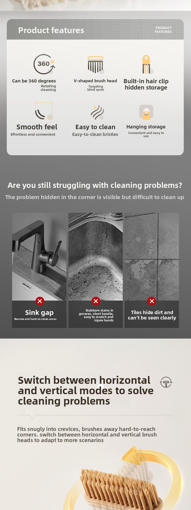 Tile Grout Scrub Brush Hard Bristle Rotating Bathroom Cleaner for Toilet Sink Shower Floor Grout Stain Remover