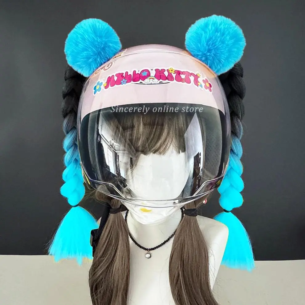 Cute Adjustable Helmet Braids for Women Girls Decor Motorcycle/Ski Helmet Accessories Double Pigtails Wig Hair Extensions New