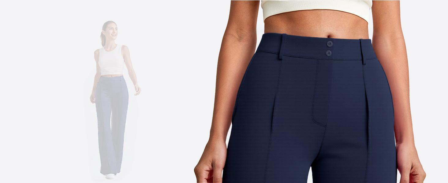 JEKAOYI Straight Leg Dress Pants for Women Ponte Yoga Pants with Pockets Lightweight Stretch Casual Lounge Pants Loose High-Rise Waist Full-Length Design Side Pockets 80% Polyester 20% Spandex - Bottom SpringStatements Trouser Womenswear