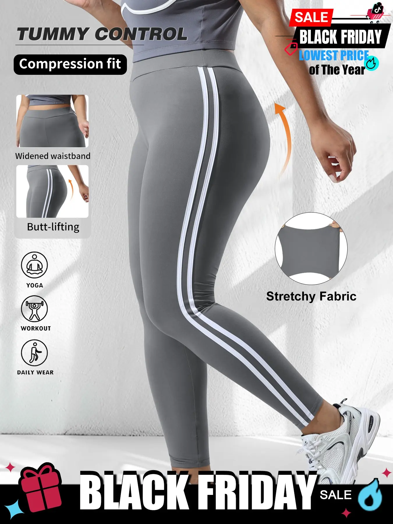 Women's Plus Size High Waist Tight Pants, Stretchy Soft Skin-Friendly, Colorblock Design, Casual Fashion Leggings, Essential for Daily Wear