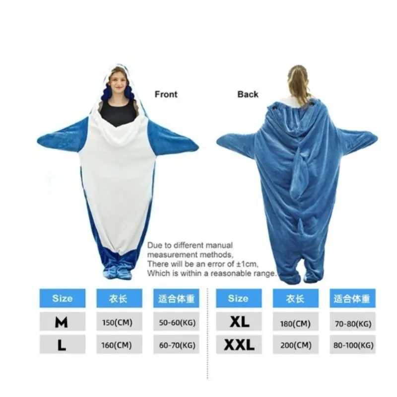 Shark Cosplay Onesie Pajamas  Flannel Loose Couple Adult Camping Sleeping Bag Wearable Blanket Funny Gifts Pajama Party Costume
