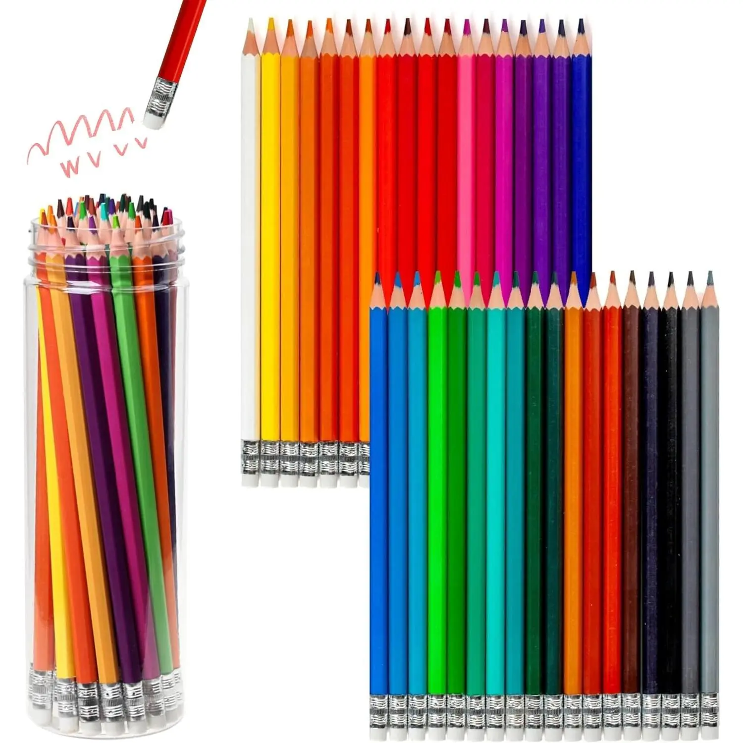 Pre-sharpened Erasable Colored Pencils with Erasers 36 Colors Drawing Art Pencils for School and Drawing Supplies