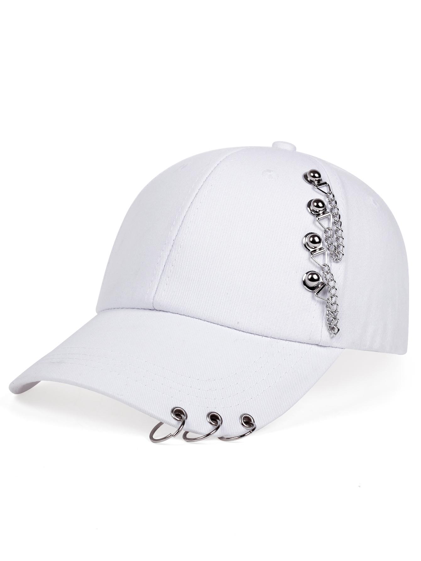 Men Solid Color Side Rivets With Three Rings Baseball Cap Fashion Breathable Women Hip-hop Adjustable Leisure Sun Hat