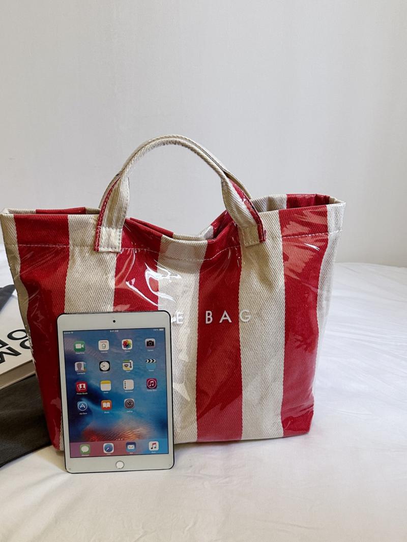 New Large Capacity Striped Tote Bag, Simple Fashion Colorblock Handbag, Daily Commute Shopping Bag, Women's Underarm Bag, Commuter Tote Bag
