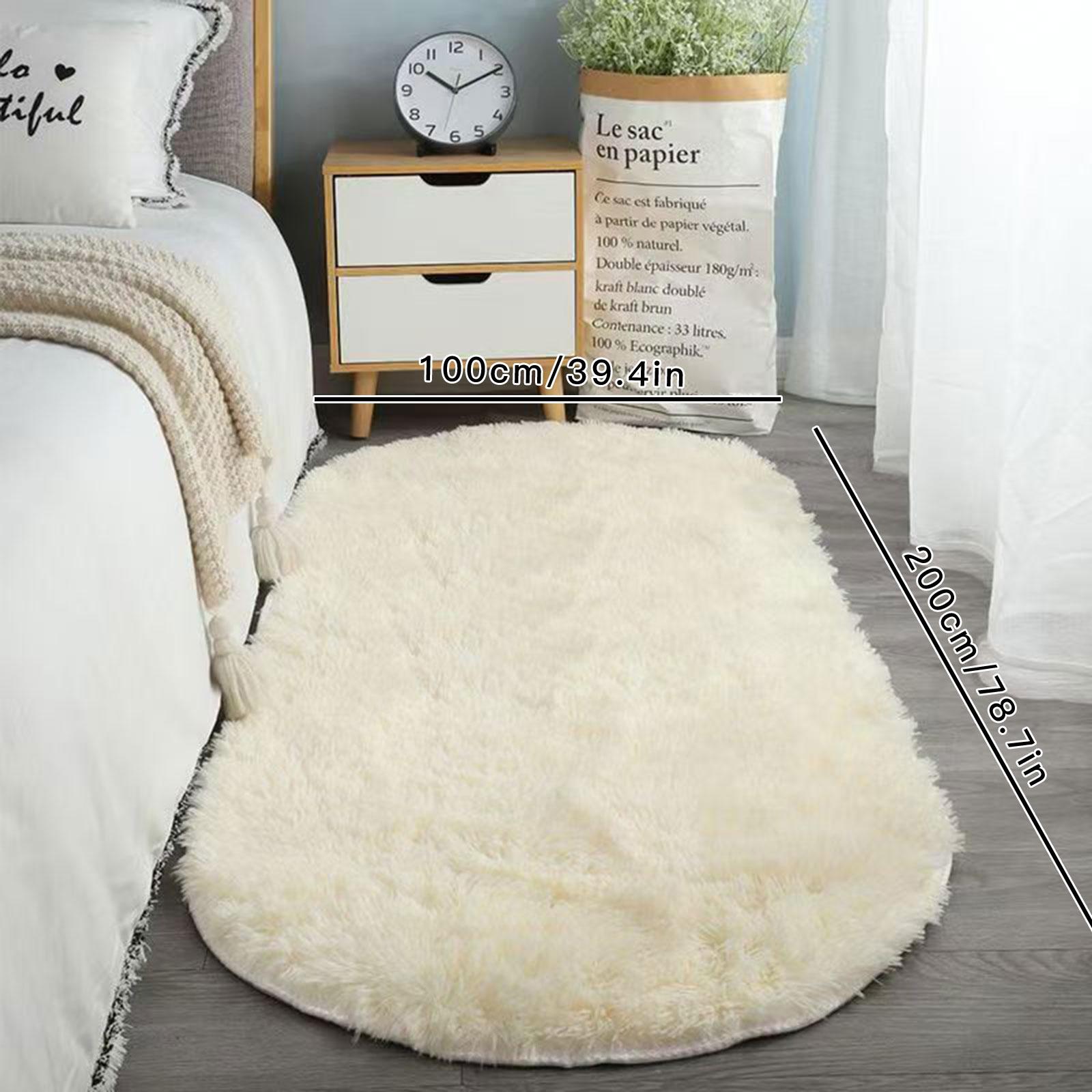 2 Piece Set Nordic Style Oval Long Rug, Bedroom Balcony Carpet, Living Room Full Spread, Simple Long Hair Floor Mat, Indoor Rug