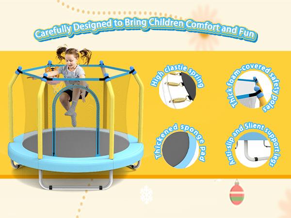 Mersco 55 inch Toddler Trampoline Mini Trampoline for Kids with Enclosure and Basketball Hoop Pink Small Trampoline Gift ，cute girly gifts