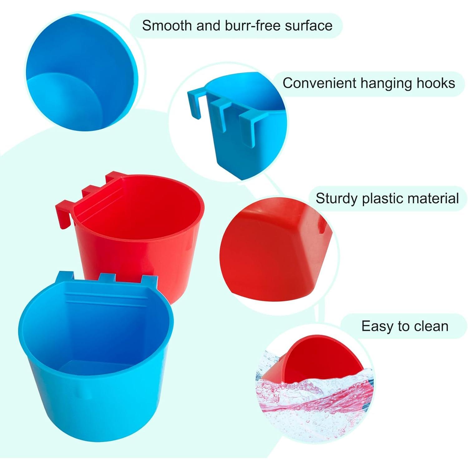 10 count Cage Cups Birds Feeders Bowl Chicken Feeding Watering Dish  Wire Cages Box Coop Cups for Pet Parrot Parakeet Gamefowl Poultry Pigeon and Quail(Blue and Red)