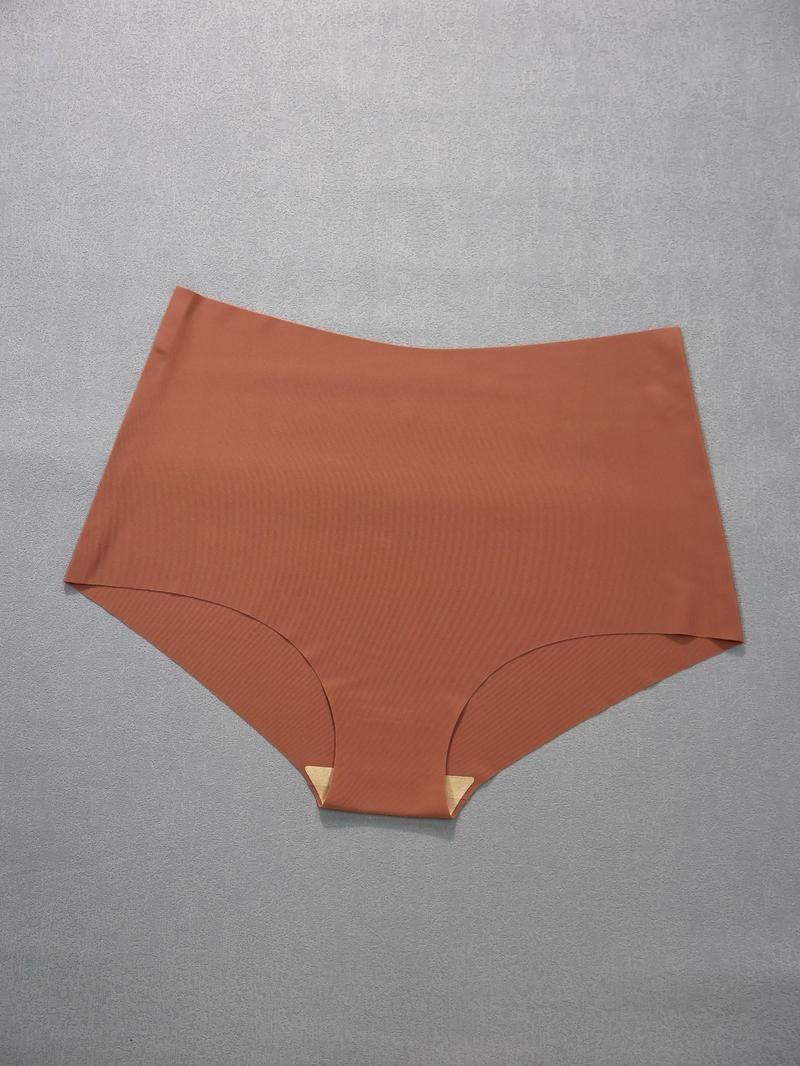 Plus Size Solid Color High Waist Knicker, Plus Size Seamless High Rise Panty, Women's Plus Underwear for All Seasons