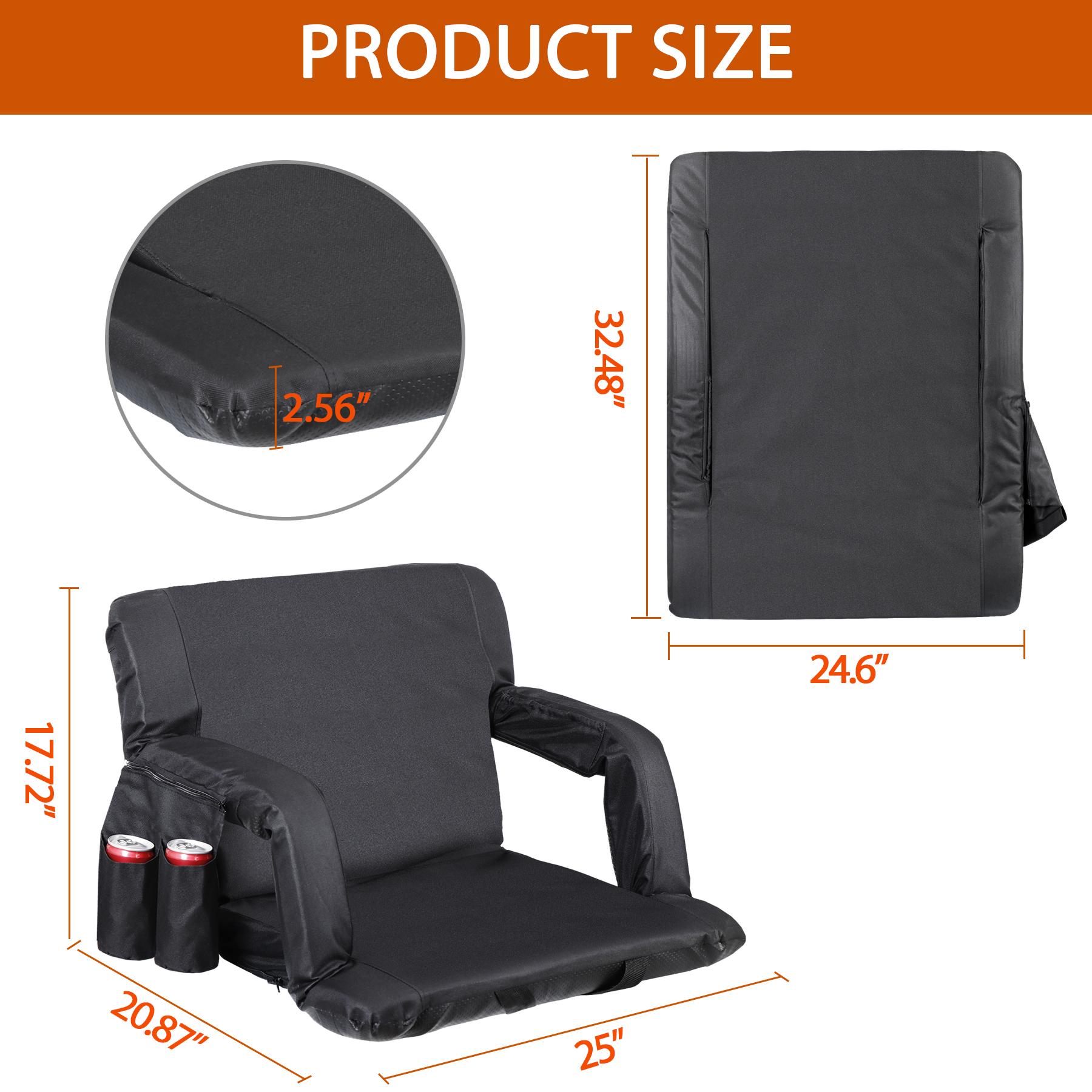 Zeny 25-in Extra Wide Stadium Seat Chair 6 Reclining Positions Padded Foldable for Bleacher Black/Red/Blue Portable Outdoor Seating with Storage Pockets Zeny 25-in Extra Wide Stadium Seat Chair 6 Reclining Positions Padded Foldable for Bleacher Black/Red/Blue Portable Outdoor Seating with Storage Pockets