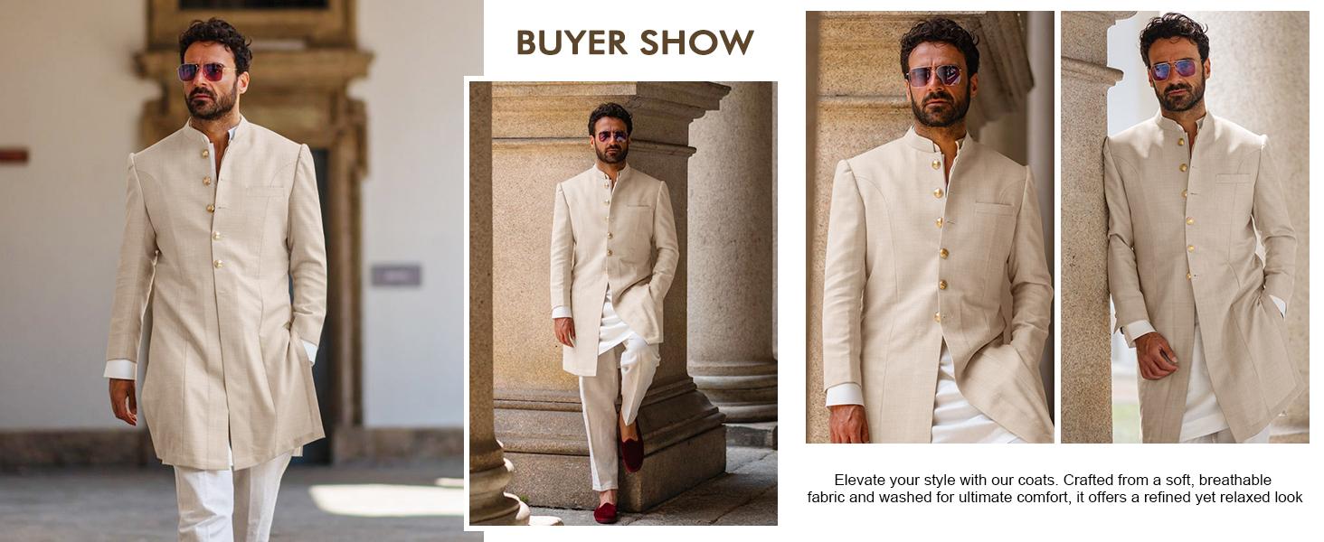 Runcati Mens Kurta Coats Indian Mandarin Collar Attire Ethnic Outfits Wedding Festive Party Clothing Casual Kaftan Robe