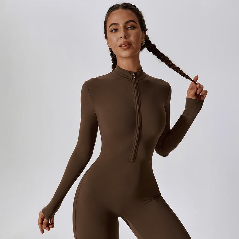 MASKERT Women's Long Sleeved Tummy Control Jumpsuit Comfortable Skin Friendly Stretchable Activewear for Workout Gym