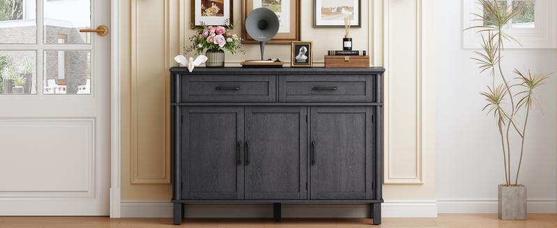 【Valentine's Day gift】ONBRILL 48 Inches Buffet Cabinet with Storage, Farmhouse Sideboard Buffet w/2 Drawers and 3 Doors, Wood Coffee Bar Cabinet with Adjustable Shelves, Sideboard Storage for Kitchen, Living Room