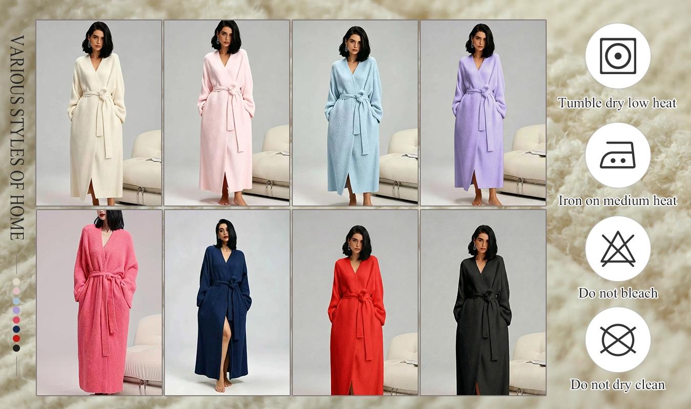 【COZY Soft Plush Feel】Women's Double-Sided Fleece Robe｜Thickened Long Plush Casual Loungewear｜Warm Flannel Pajamas for Fall & Winter｜Soft, Cozy, and Wearable Indoors & Outdoors