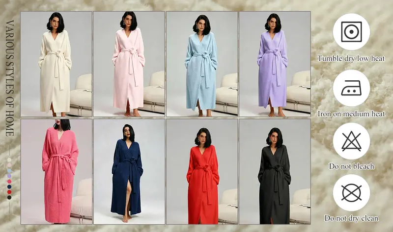 [COZY Soft Plush Feel] Women's Casual Double-Sided Fleece Robe｜Thickened Long Plush Loungewear｜Warm Flannel Pajamas for Fall & Winter｜Soft, Cozy, and Wearable Indoors & Outdoors