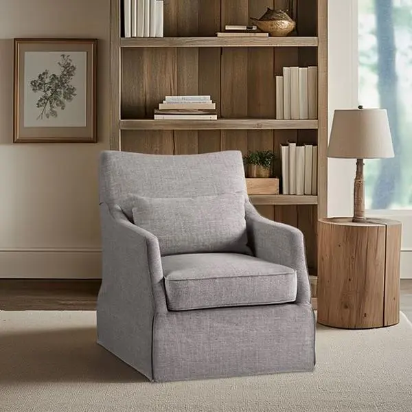 ARCH Skirted Swivel Chair for Dining Room, Living Room, Bedroom, Office - Upholstered Accent Chair with Swivel Base, Modern Lounge Chair, Comfortable Reading Chair, Indoor Seating Furniture, Single Seat, 1 Count, Dining Room Chairs for Kitchen