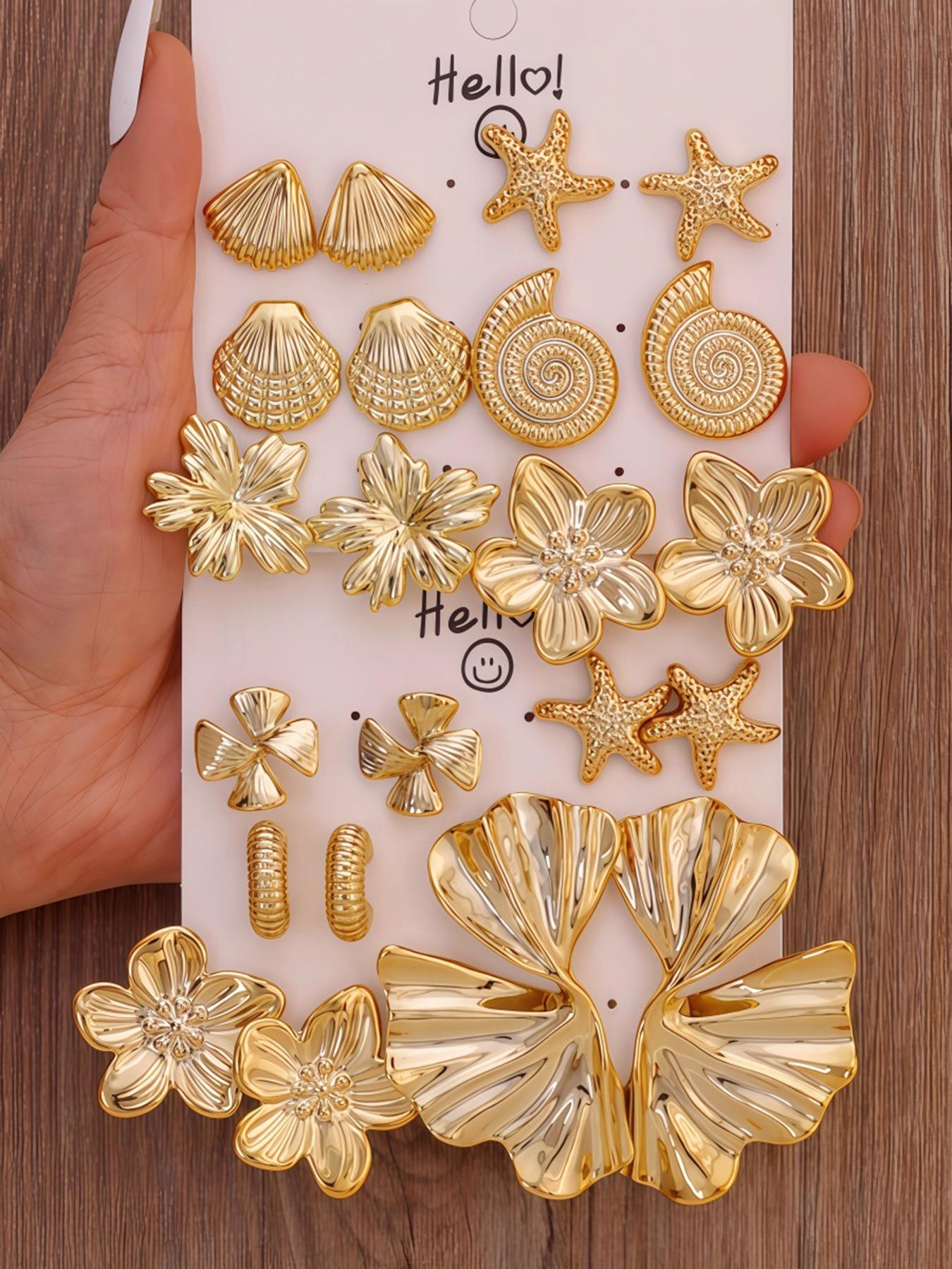 11 Pairs Fashion Women's Earrings Set, C-Type Threaded Flower Design, Bold and Stylish Ear Jewelry Collection