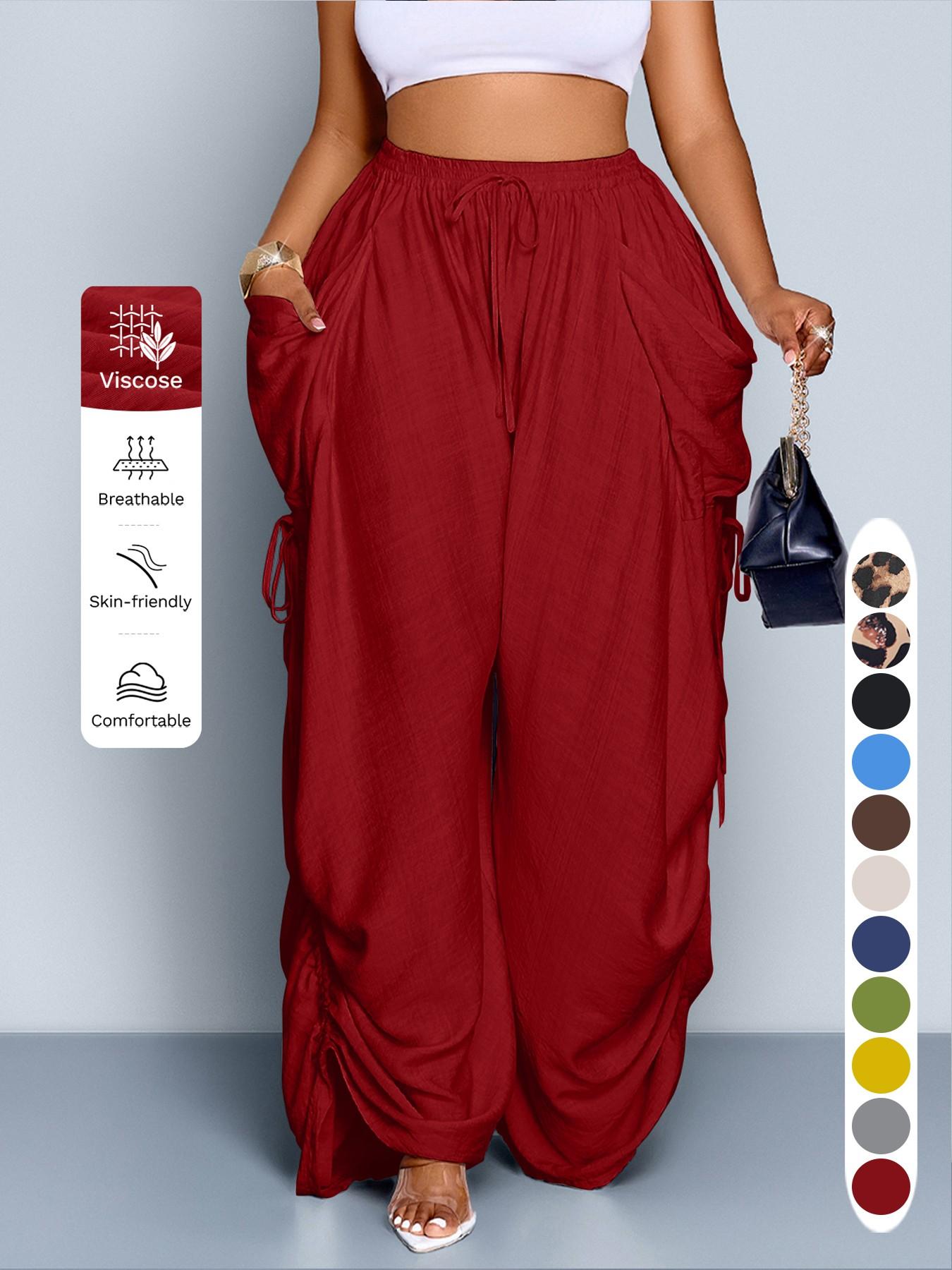 Women's Casual Loose-Fit High Waist Wide Leg Pants, All-Season Woven Fabric, Long Plain Design, Daily Commute & Vacation Wear Women's Casual Loose-Fit High Waist Wide Leg Pants, All-Season Woven Fabric, Long Plain Design, Daily Commute & Vacation Wear