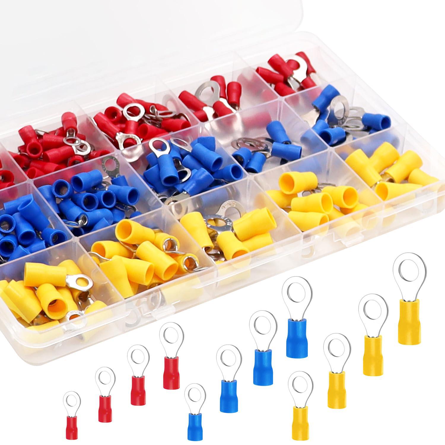 200pcs Wire Connector Kit, Male Female Insulated Terminals, Cold Press Terminal Ring, 22-10awg, Includes Crimping Tool