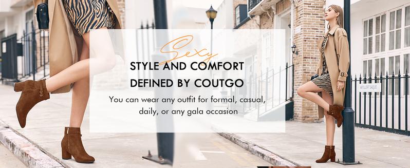 Coutgo Women's Ankle Boots Chunky Block Low Heel Vintage Tie Knot Booties Shoes with Side Zipper