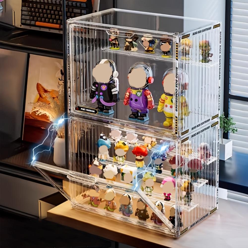 4-Tier Clear Acrylic Display Case for Action Figures, Dustproof Collectibles Storage Organizer Box with Adjustable Dividers