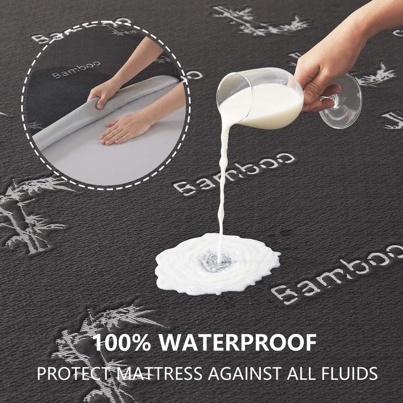 【BEDLORE】Bamboo Leaf Pattern Waterproof Fitted Sheet, Soft & Breathable Non-Slip Bed Sheet with Deep Pockets, Ideal for Bedroom & Home Use