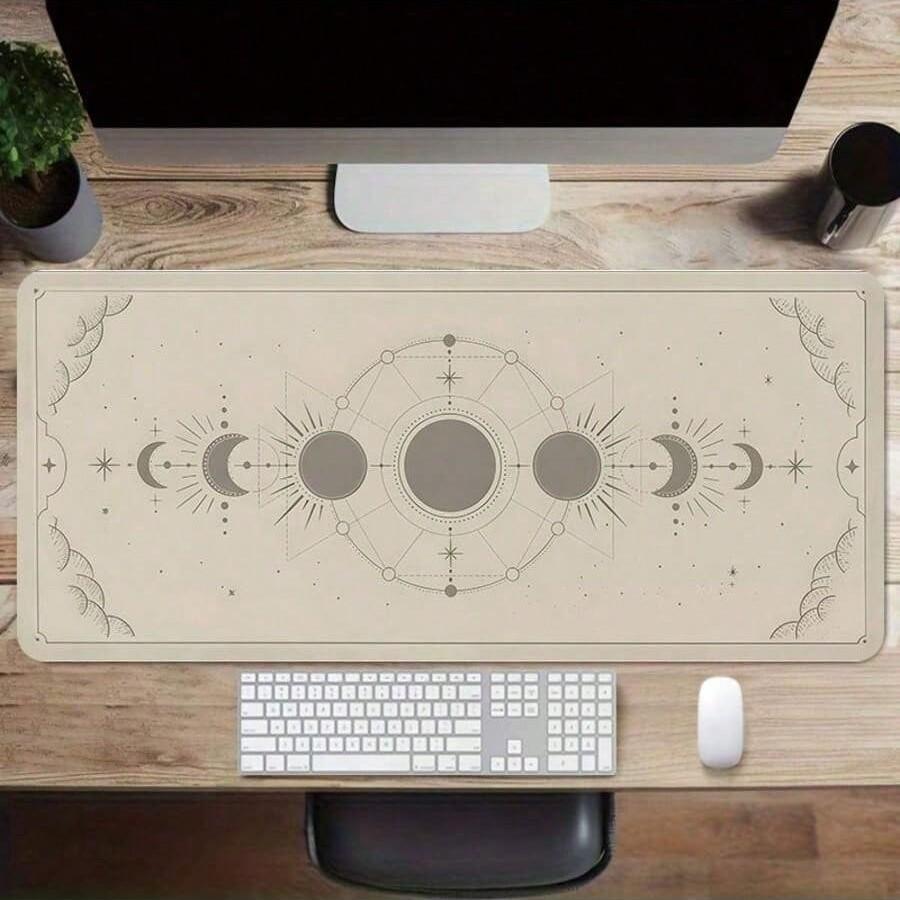 Moon Pattern Mouse Pad, 35.4x15.7 Inches, Non-Slip Base, Durable Keyboard Mat, Extended Desktop Pad, Suitable for Laptop Mouse and Keyboard
