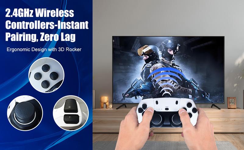 Retro Gaming Console & Gaming Stick with 20,000+ Preloaded Games, 4K Ultra HD & Dual Wireless Controllers — Plug & Play for Family Fun, 64GB Memory