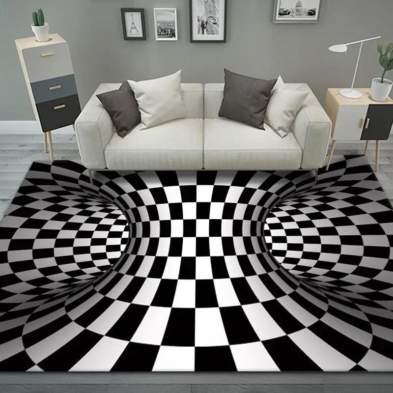 2D Vortex Skull Checkerboard Flannel Area Rug - 2D Illusion Red Eyes Skeleton Print Soft Mat for Living Room, Non-Slip Gothic Home Decor #2DSkullRug #CheckerboardVortexMat #GothicHomeDecor #2DIllusionCarpet #NonSlipFlannelRug