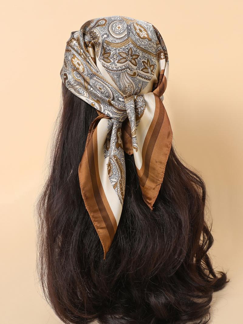 Women's Paisley Print Square Scarf, Boho Style Hair Head Scarf, Fashion Hair Accessories for Women & Girls