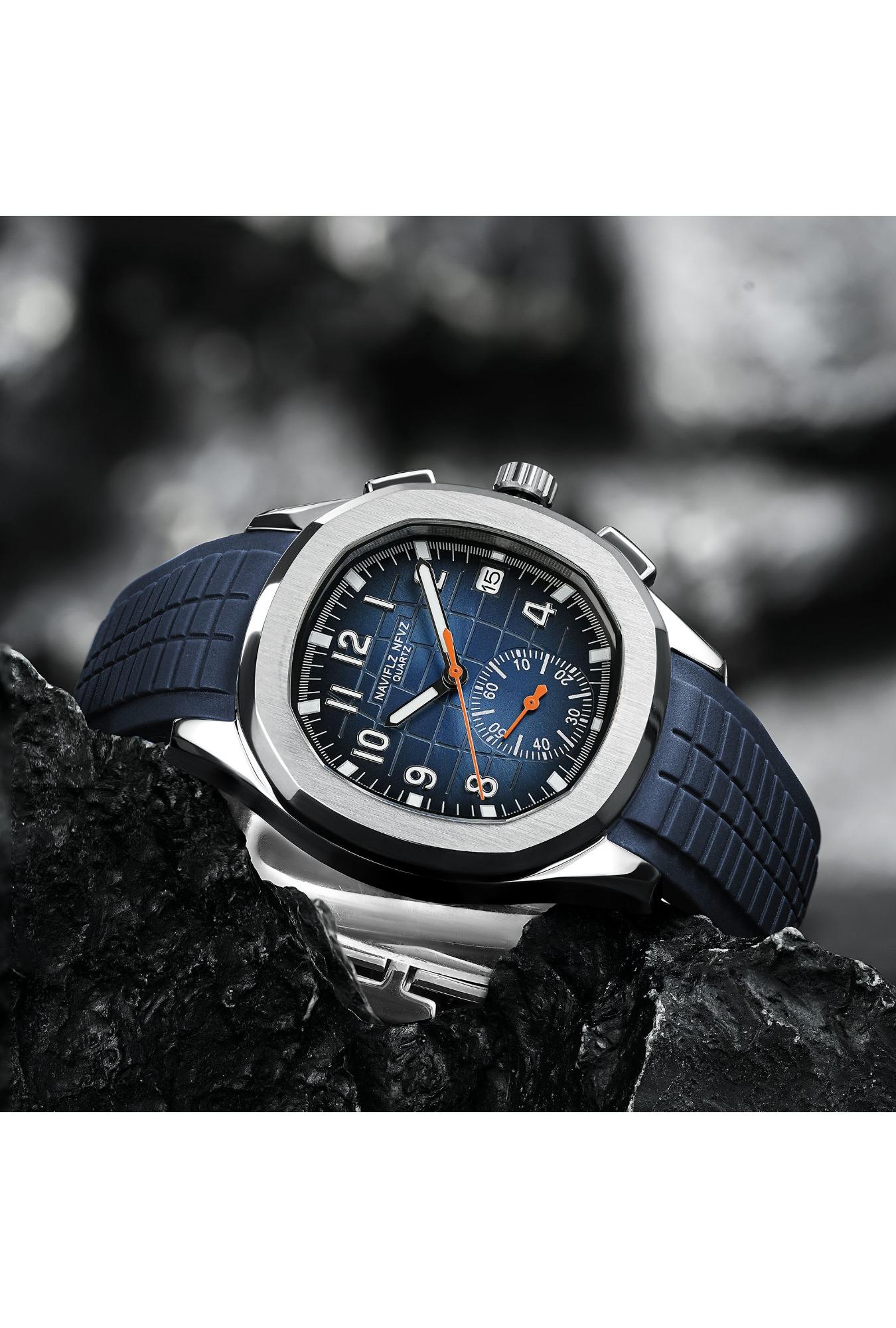 2026 Hot Selling Top Luxury Brand Japan VD53 Mov Chronograph Quartz Watch Stainless Steel Silver-Blue Rubber Strap Luminous Waterproof